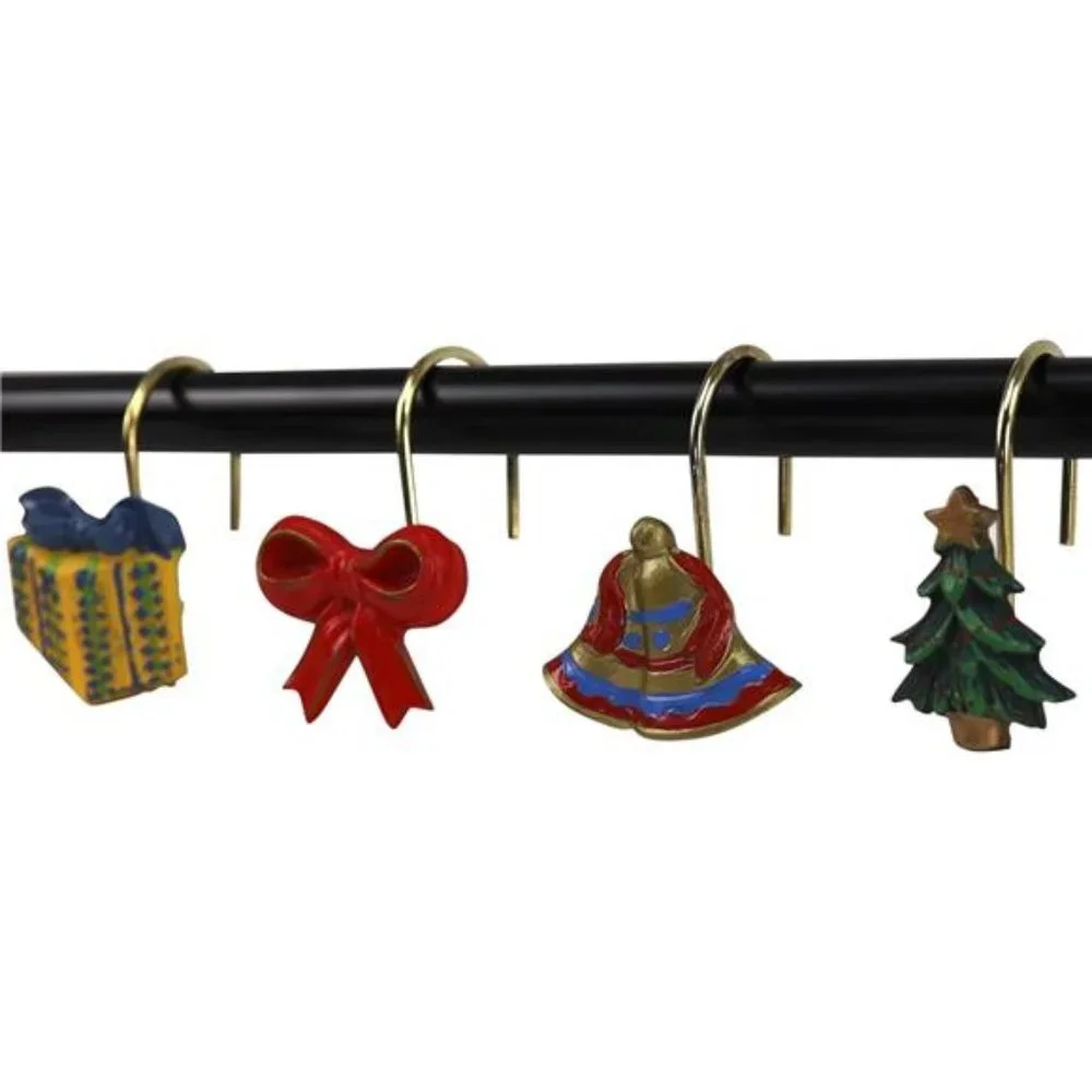 12 Pcs Rust Resistant Decorative Shower Curtain Hooks |  Hand-Painted Christmas